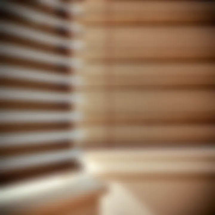 Close-up of faux wood blinds showcasing texture and finish