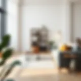 Stylish freestanding rack in a modern living room setting