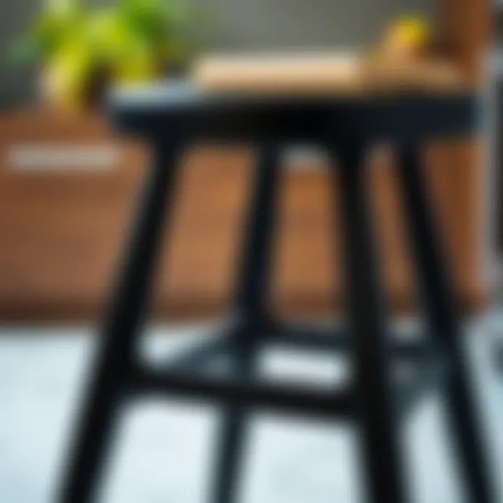 Detailed View of Black Kitchen Step Stool Design Close-up of black kitchen step stool showcasing craftsmanship