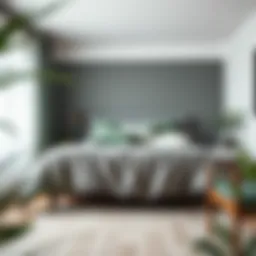 Elegant grey green duvet cover styled in a modern bedroom setting