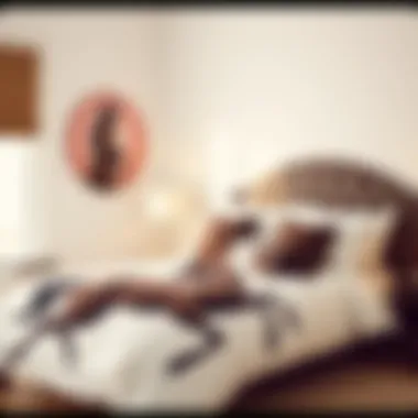 Stylish Bedroom with Horse-Themed Queen Size Bedding Stylish bedroom featuring horse-themed queen size bedding