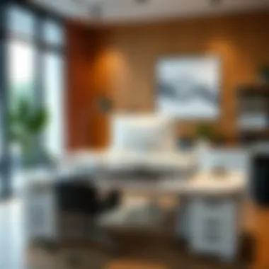 Stylish large desk integrated with a keyboard tray in an office setting