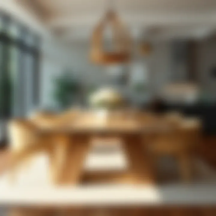 Stylish dining setup with a large white oak table and elegant decor