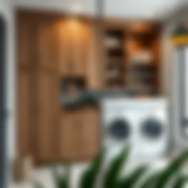 Elegant and Personalized Wall Unit Elegant laundry room wall unit with a mix of textures and colors, showcasing a personalized aesthetic