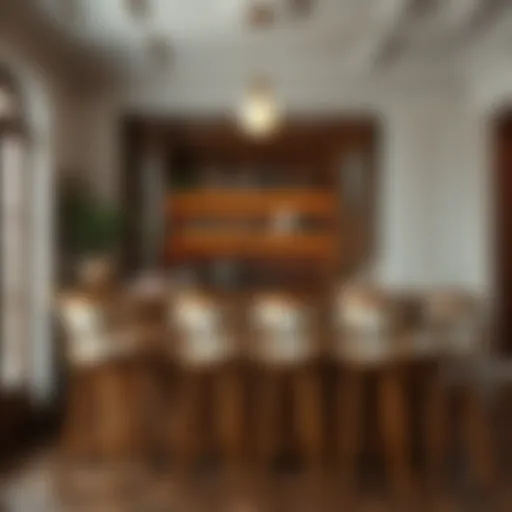 Elegant wooden bar with high stools in a chic interior.