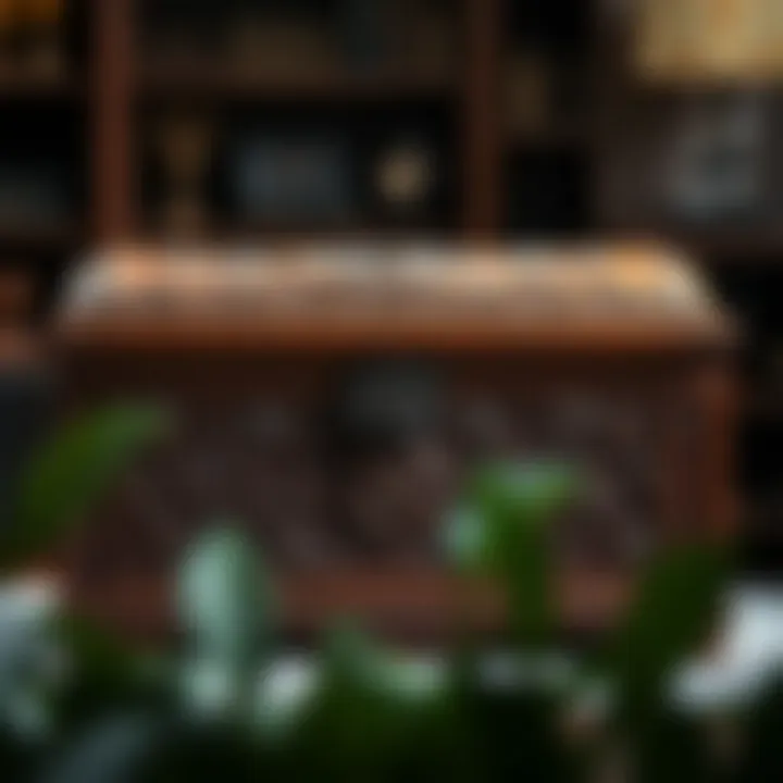 Intricately Designed Wooden Storage Chest Elegant wooden locking storage chest with intricate carvings