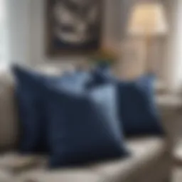 Elegant navy throw pillows displayed in a cozy living room setting