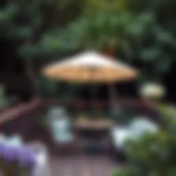 Stylish outdoor umbrella on a small deck