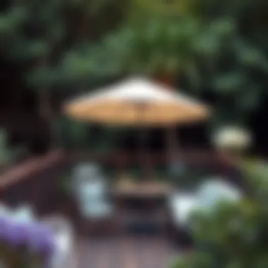 Stylish Outdoor Umbrella on a Small Deck Stylish outdoor umbrella on a small deck