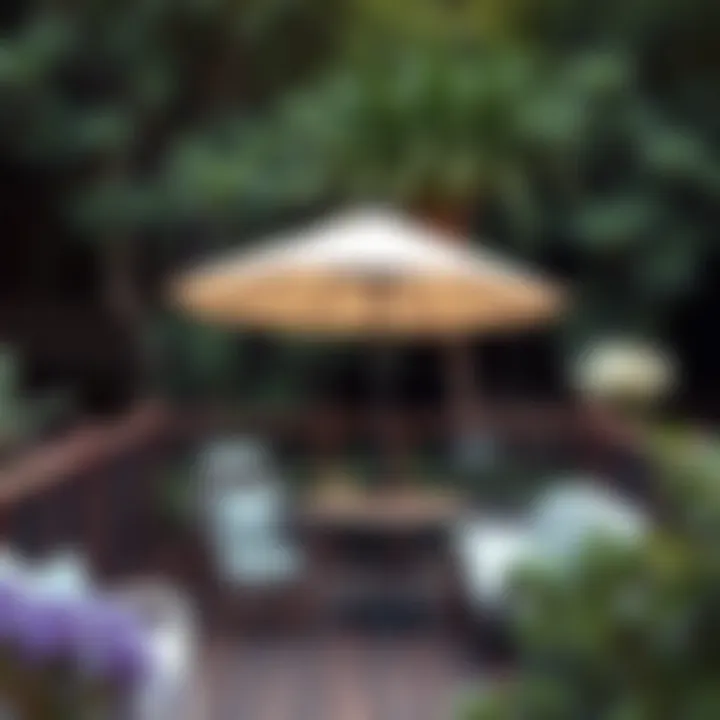 Stylish Outdoor Umbrella on a Small Deck Stylish outdoor umbrella on a small deck