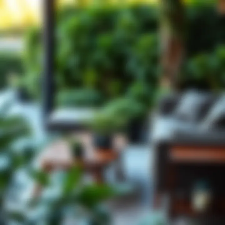 Elegant outdoor seating arrangement surrounded by greenery