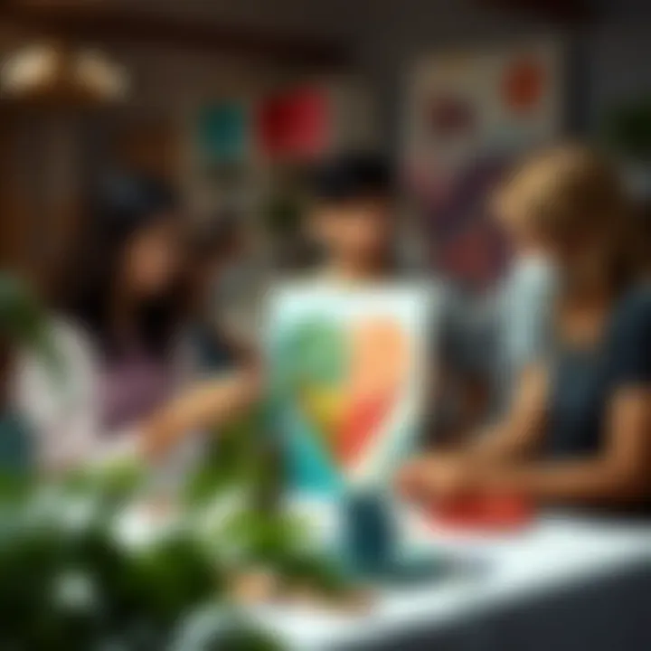 Collaboration in Artistic Expression Teenagers engaged in a collaborative painting session