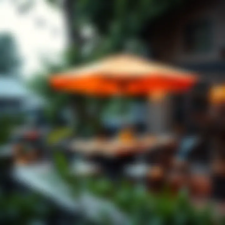 Cozy Outdoor Dining Setup Cozy outdoor dining setup with vibrant umbrella