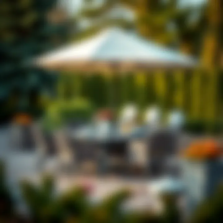 Elegant Outdoor Dining Set Elegant outdoor dining set with a stylish umbrella