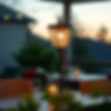 Elegant patio table lamp illuminating an outdoor dining area
