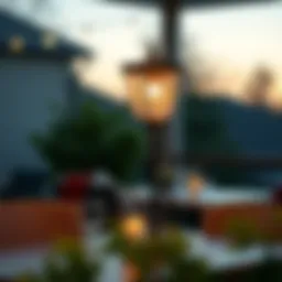 Elegant patio table lamp illuminating an outdoor dining area