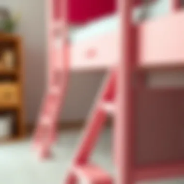 Close-up of a pink bunk bed's materials and textures