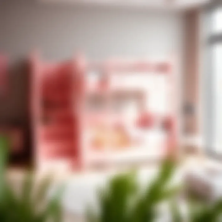 Creative space-saving solution with a pink bunk bed and stairs