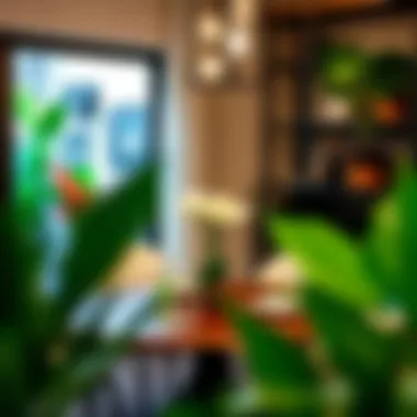 Stylish dining area featuring vibrant plastic plant decorations