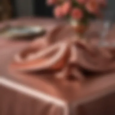 Close-up of rose gold plastic table cloth draped on a table