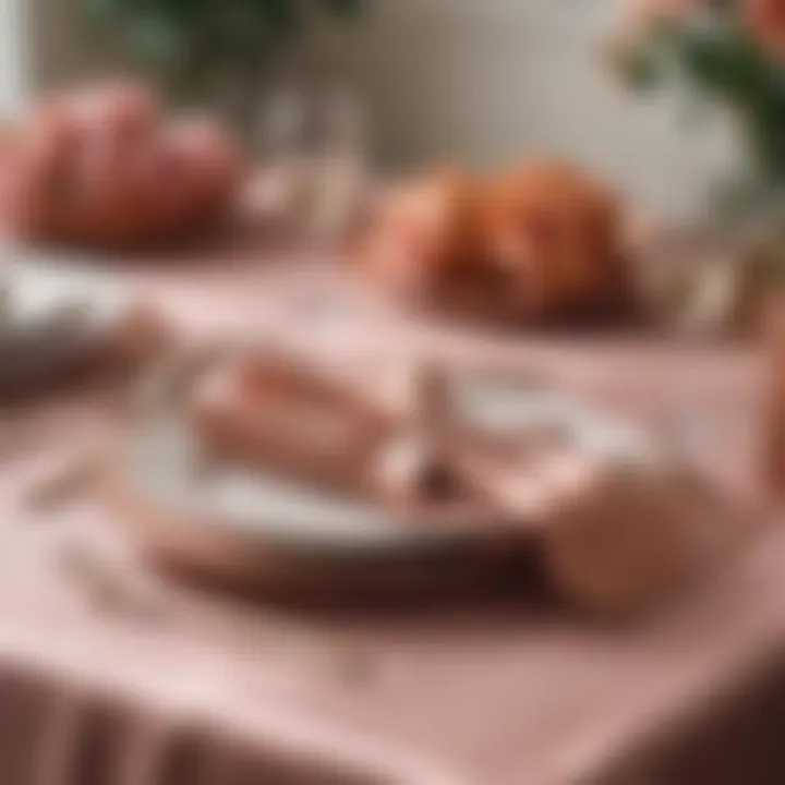 Elegant rose gold table setting with plastic table cloth
