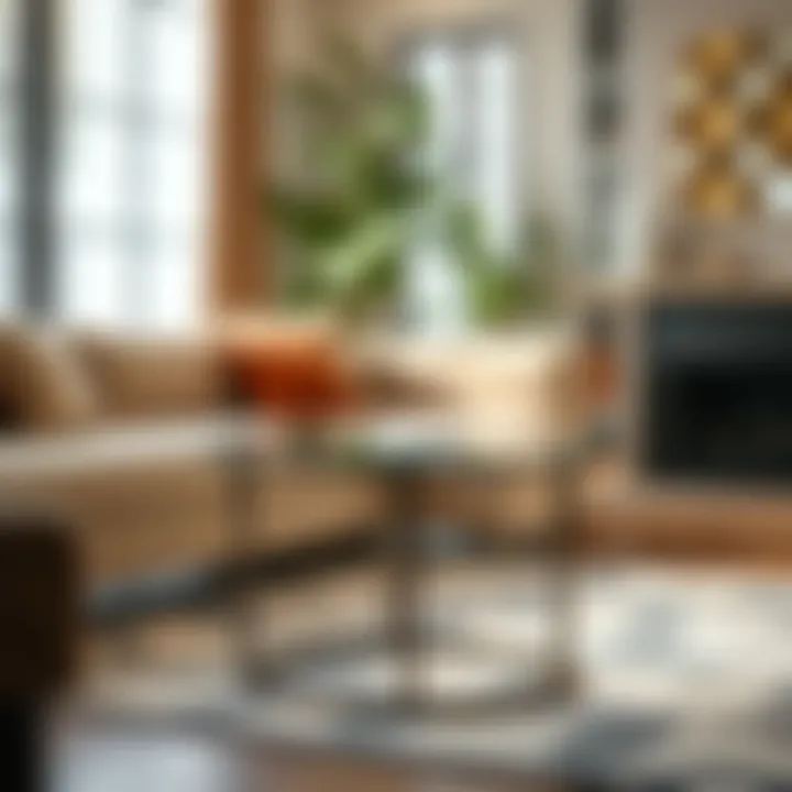 Sleek Design: Glass Top Round End Table with Metal Base Chic round end table featuring glass top and metal base