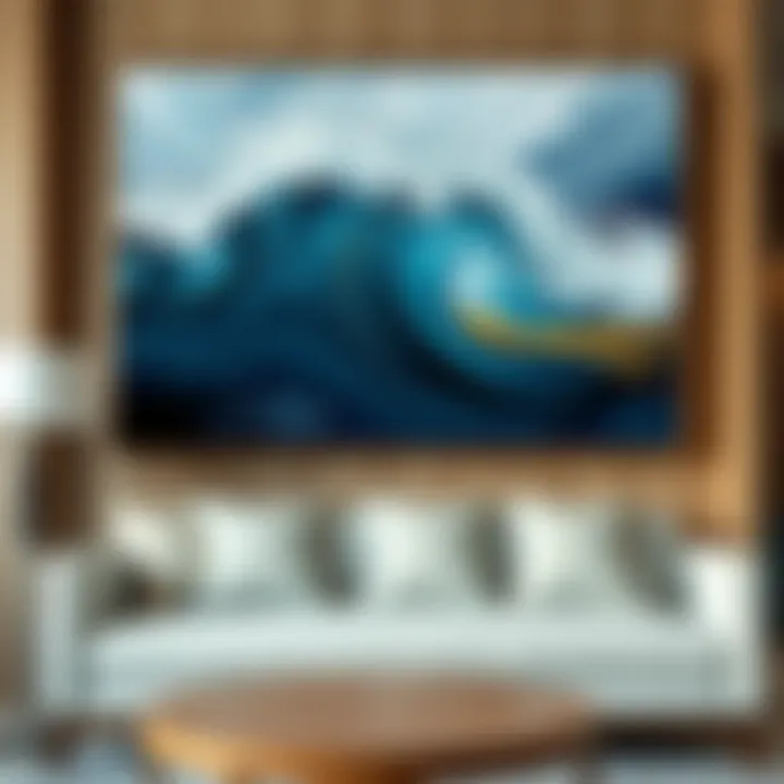 Abstract seascape painting with dynamic waves and colors