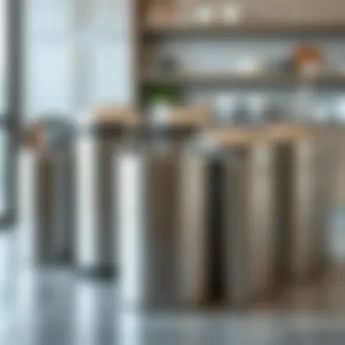 Variety of stainless steel kitchen trash cans in modern designs