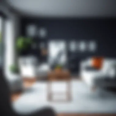 Elegant skinny side table with drawers in a contemporary living room setting