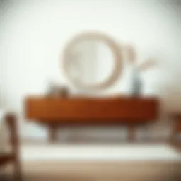 Elegant mid-century entryway table featuring sleek lines and rich wood grain.