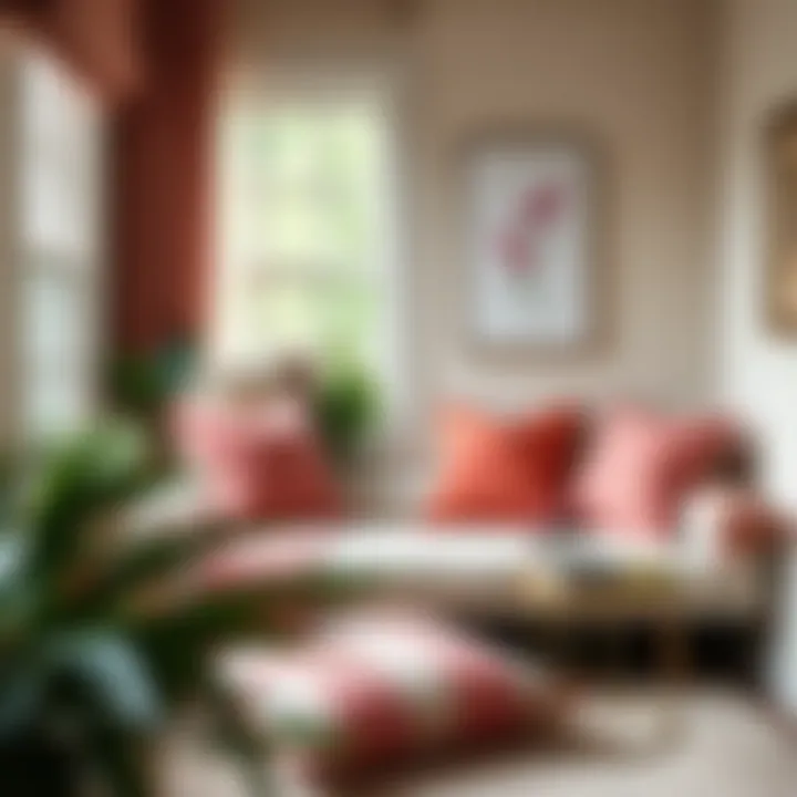 Large pink throw pillows in a cozy reading nook