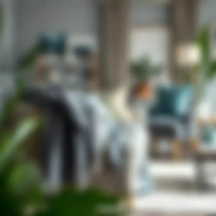 Chic living room showcasing gray and teal throw blankets in decor