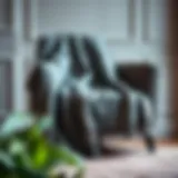 Elegant gray throw blanket draped over a stylish armchair