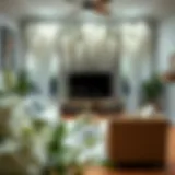 Elegant display of artificial white wisteria garlands in a modern living room setting