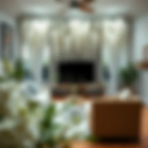 Elegant display of artificial white wisteria garlands in a modern living room setting