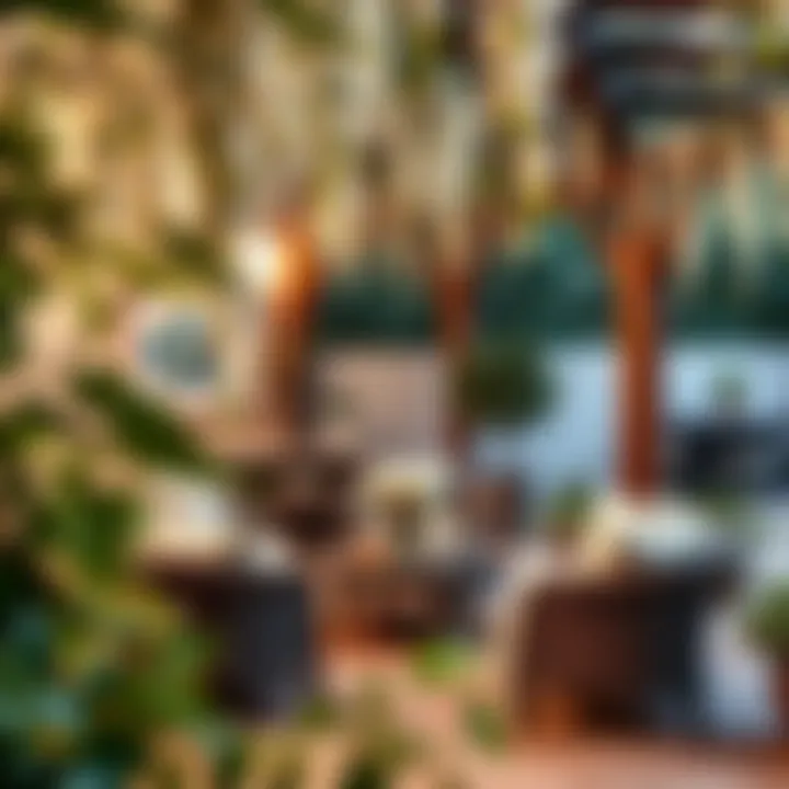 Outdoor Patio Featuring Wisteria Garlands Artificial white wisteria garlands integrated into a serene outdoor patio design