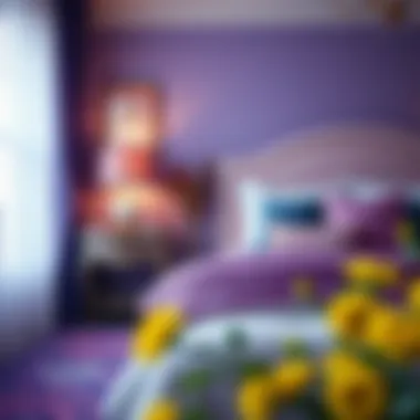 Charming Bedroom Decor with Purple Ruffle Bed Skirt Charming bedroom decor featuring a purple ruffle bed skirt and complementary colors