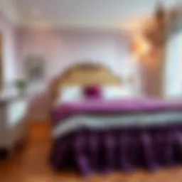 Elegant purple ruffle bed skirt in a stylish bedroom setting