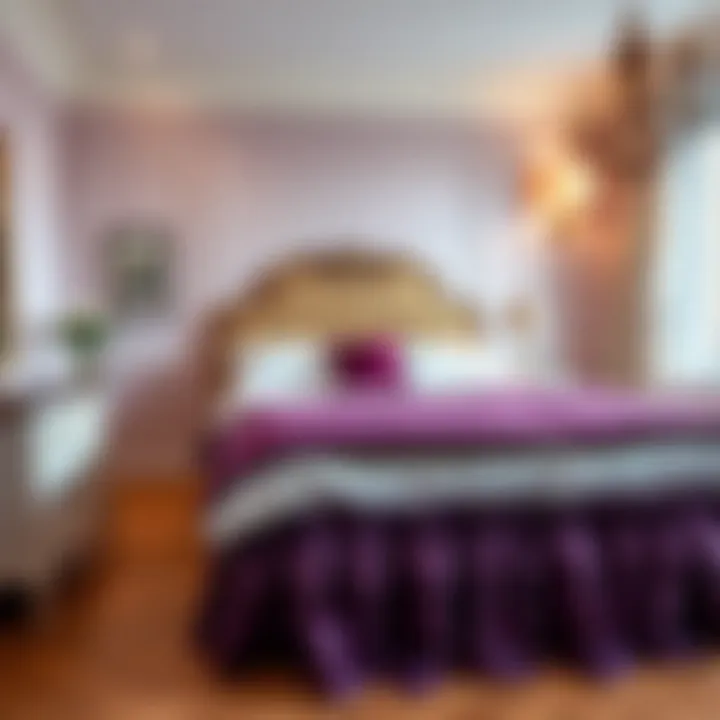 Elegant Bedroom with Purple Ruffle Bed Skirt Elegant purple ruffle bed skirt in a stylish bedroom setting