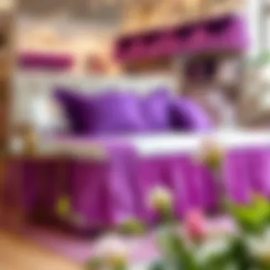 Variety of Purple Ruffle Bed Skirt Styles Various styles of purple ruffle bed skirts displayed in a boutique