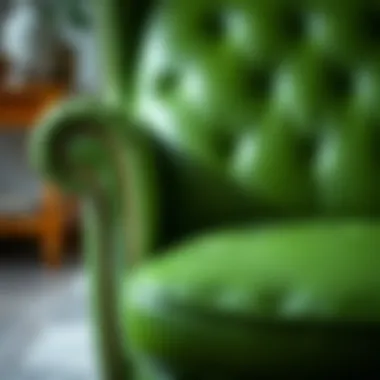 Craftsmanship Excellence: Close-Up on Green Leather Chair Close-up of green leather chair detailing emphasizing craftsmanship