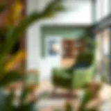 Elegantly designed green leather chair in a modern living room