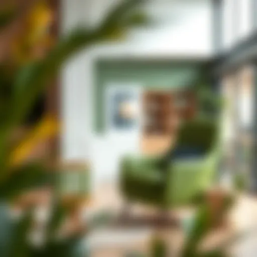 Elegantly designed green leather chair in a modern living room