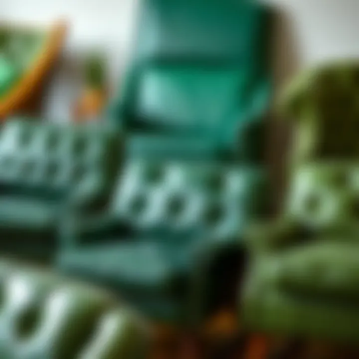 Diverse Styles: Collection of Green Leather Chairs Variety of green leather chairs showcasing different styles and textures