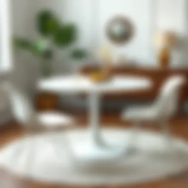 Minimalist design of small round white dining table with decorative elements