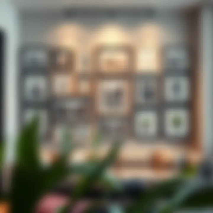 A harmonious arrangement of multi picture frames on a modern wall