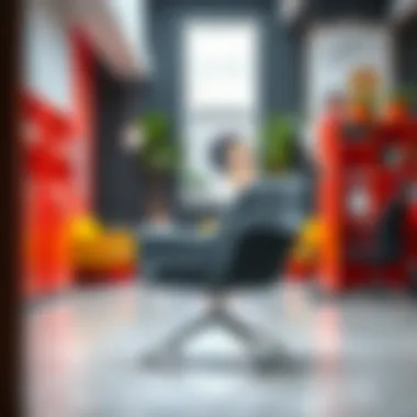 Dark Grey Chair in Vibrant Office Design A dark grey chair paired with a vibrant color palette in an office space.