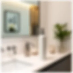 Sleek tall skinny soap dispenser in a modern bathroom setting