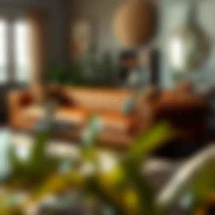 Brown Leather Sectional Blending with Contemporary Decor Stylish brown leather sectional blended with contemporary decor elements