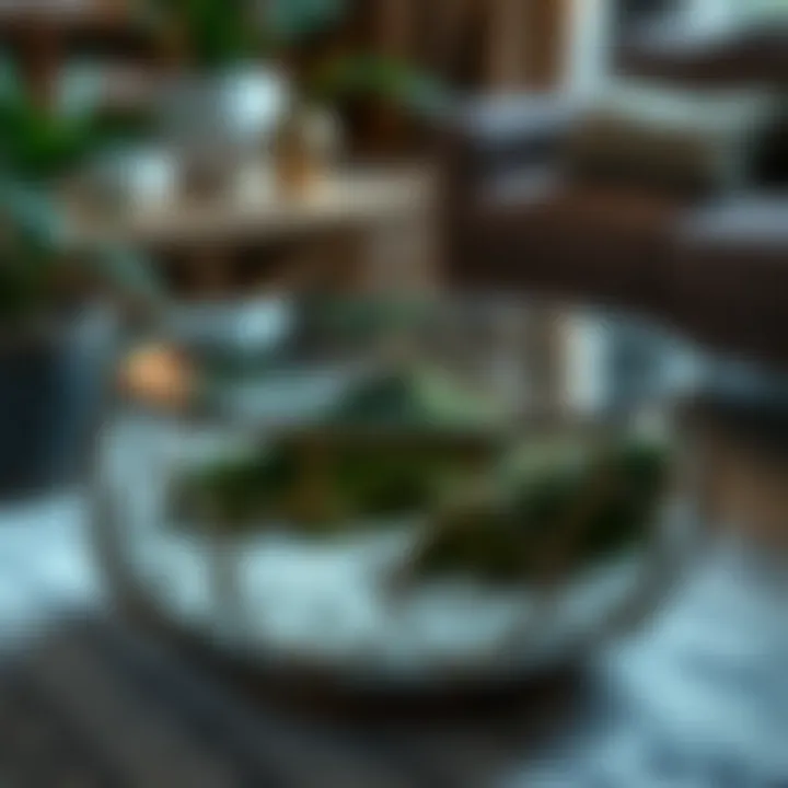 Intricate Glass Top Design of Terrarium Table Close-up of the intricate design of a round terrarium coffee table with a glass top